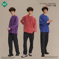 Kaos Lapisan Dasar Pria & Wanita Model Vintage Trendi Musim Gugur/Dingin 2025, Bahan Katun Lengan Panjang, Benang Ganda 275g, Batik Polos