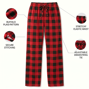 Pantalones de Pijama a Cuadros Rojos Navideños para Mujer, Estampado Completo Personalizado Bajo Demanda, Parte Inferior de Ropa de Dormir a Cuadros Rojos - Product Image 5