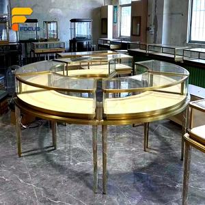 <span class=keywords><strong>Vitrine</strong></span> à bijoux ronde haut de gamme en verre, comptoir <span class=keywords><strong>d</strong></span>'exposition modulaire doré, aménagement intérieur de magasin de luxe - Product Image 4