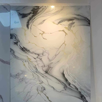 Panneau mural en marbre PVC 4x8 pieds Rouleau de feuille 3mm Style arabe Blanc et or Feuille de marbre UV Feuille de marbre UV