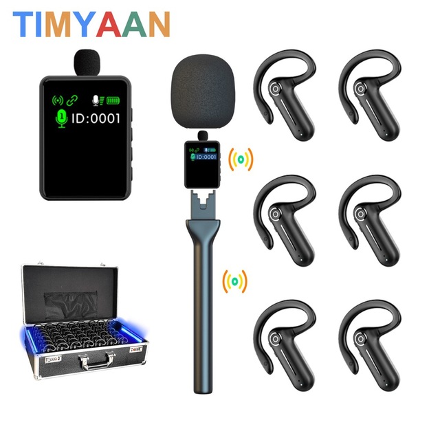 TIMYAAN 200 Meters Tour Guide Headset System 2.4G Walkie Talkie Guide Interpreter for Tourist Attractions
