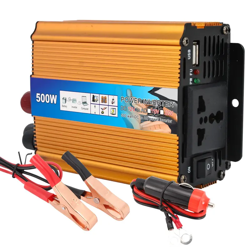 Inverter daya mobil, inverter tenaga surya 220 W tampilan Digital DC 12V ke AC 500 V cerdas