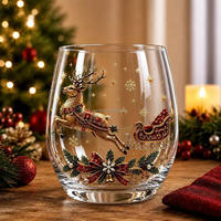 Verre à boire festif en verre artistique de Noël pour jus, lait, cocktails – Vaisselle en verre imprimée sapin de Noël et bonhomme de neige – Tasses de fête de Noël