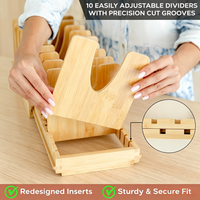 Organisateur de casseroles et de poêles pour sous l'armoire, organisateur de couvercles de casseroles en bambou pour armoire avec fermeture magnétique, séparateurs réglables