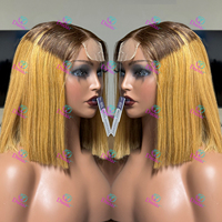 Perruques courtes bob couleur brun clair, double épaisseur, cheveux Remy vietnamiens, dentelle HD transparente, sans colle, densité 300%