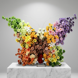 Handmade Mixed <b>Artificial</b> Flower Butterfly Wall Decor Festival Celebration Wedding Decoration Polyester High Simulation Reusable - Product Image 1