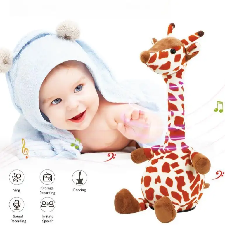 Hoge Kwaliteit Nieuwe Schattige Elektrische Gloeiende Pratende Dansen Zingen Gevulde Pluche Giraffe Speelgoed Voor Kinderen