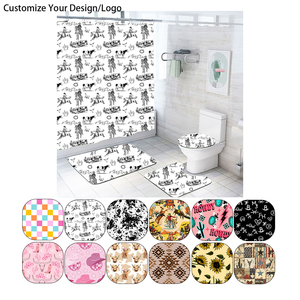 Ensembles de tapis de salle de bain à carreaux en gros/personnalisés, 4 pièces, comprenant un couvre-siège de toilette, des tapis antidérapants, un tapis de bain et un rideau de douche - Product Image 1