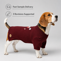 Pull tricoté festif pour animaux de compagnie Noël 2026 – Chandail doux et chaud pour chiot, rouge bordeaux, avec écussons brodés – Prix usine