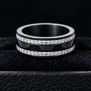 Titanium Steel <b>Ring</b> Black Unisex Pave Setting Diamond Encrusted Geometric Fashion Jewelry Gift Dongguan Origin - Product Image 1