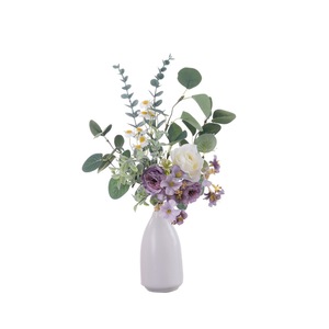 Arrangement floral artificiel CallaFloral, rose, eucalyptus, tissu tissé en plastique, décoration d'intérieur, accessoires de mariage CF02009 - Product Image 5