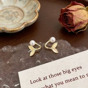 Pearl Stud Earrings Gold Fishtail Design AA Grade Pearl Claw Setting Everyday Wear - Product Image 3