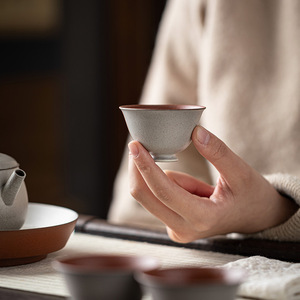 Guanlan Coarse Pottery Stem Cup Gray Glaze Single Tasting Cup For Kung Fu <b>Tea</b> <b>Set</b> Household Use - Product Image 2