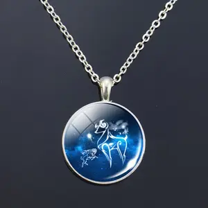 Mode Vrouwen Horoscoop Sieraden 12 Sterrenbeelden Glas Cabochon Hanger Ketting Voor Vriendin Verjaardagscadeautjes