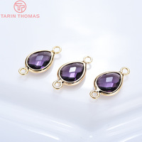 Pendentifs connecteurs double trou en laiton couleur or 24 carats de haute qualité avec goutte d'eau en verre, accessoires de bijouterie en gros