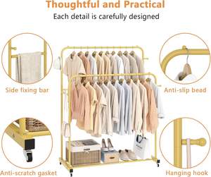 تصميم جديد مزدوج قضبان توفير مساحة الملابس المعلقة مع عجلات - Product Image 3