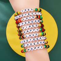 Pulseras del Mes de la Historia Negra de Juneteenth, Set de Pulseras Elásticas de Cuentas de Cerámica Suave, Joyería de Capas con Letras Afroamericanas Afro