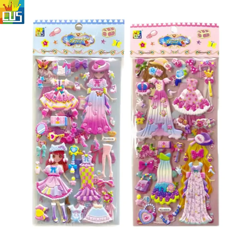 Schöne Prinzessin Dress Up Change Kleidung 3D Puffy Sticker DIY Kreative Geschenke Aufkleber