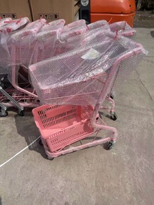 <strong>Double</strong> <strong>Layer</strong> Multi-Size Customizable Supermarket Warehouse Grocery Store Trolley With Plastic Basket - Product Image 3