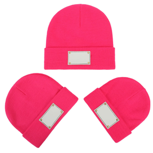 2024 unisexe personnalisé bébé enfant adulte hiver à revers tricot chapeaux imprimé grande étiquette en cuir vierge bonnets casquettes chaudes avec <span class=keywords><strong>18</strong></span> couleurs - Product Image 2