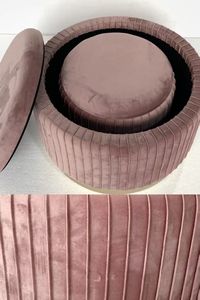 Ensemble <span class=keywords><strong>de</strong></span> deux poufs <span class=keywords><strong>de</strong></span> rangement ronds modernes en velours plissé avec cadre en tissu et en métal pour le salon - Product Image 6