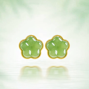 Spinach green natural jade material and jadeite lotus flower ear pendants of genuine S925 <b>silver</b> set with jade - Product Image 4