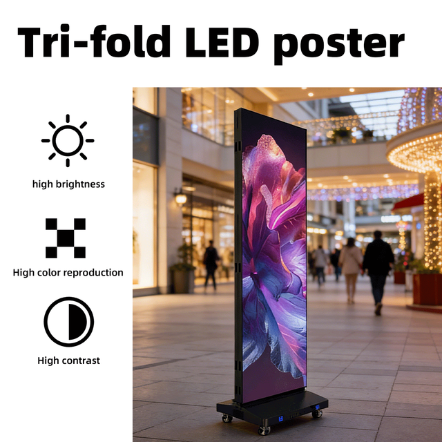 Portable Foldable Triple-Sided LED Poster Screen Double-Sided Display High-Brightness Auto-Tune Color Temperature Indoor/Outdoor