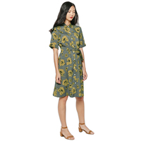 Robes chemises décontractées pour femmes, imprimées florales, à manches mi-longues, avec détail boutonné et nœud, taille naturelle, collection 2020