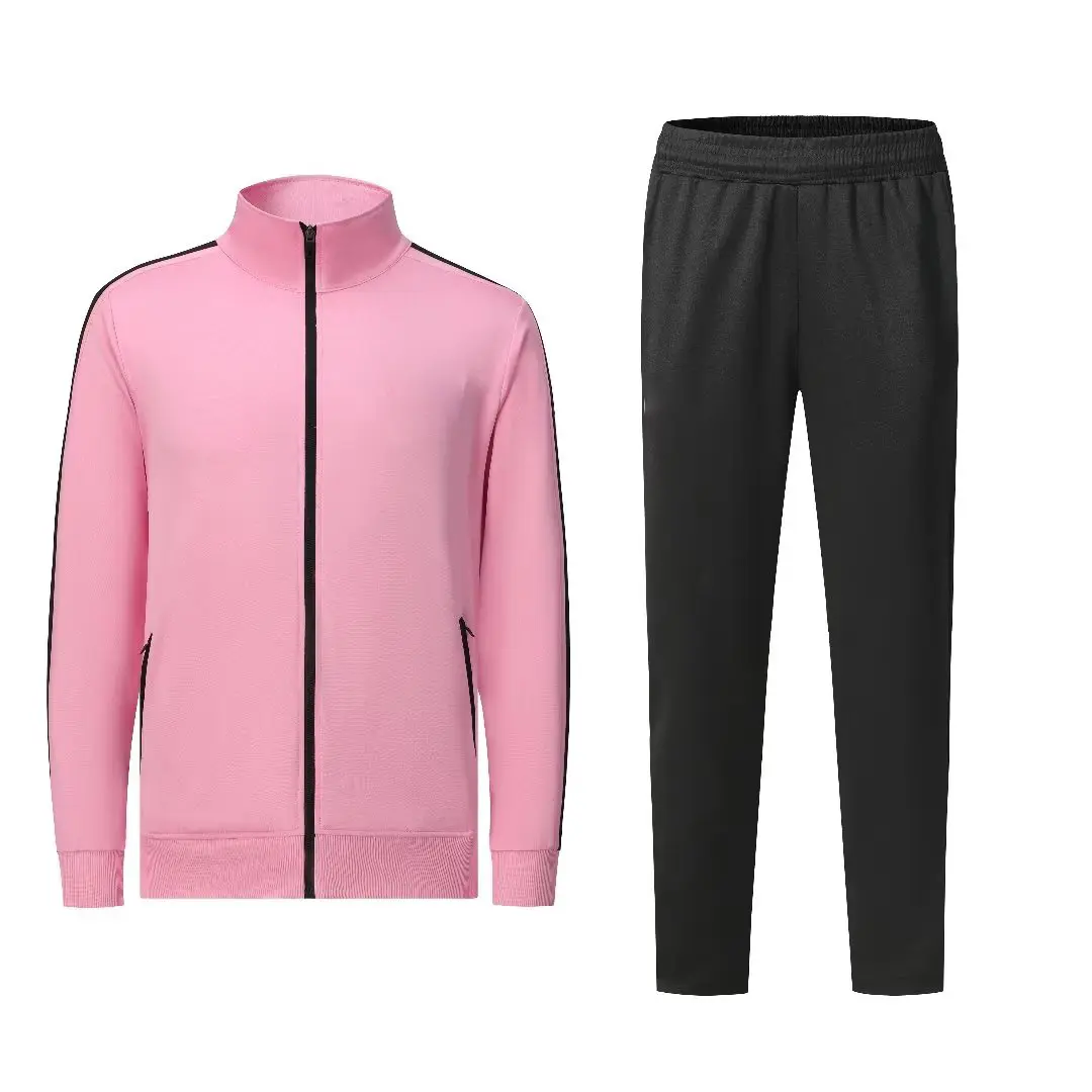 Factory Cheap Pink Soccer Jacket Tracksuit 100% Polyester Sportswear Full Zipper Soccer Jacket