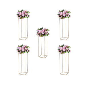Supporto per Fiori in Metallo Dorato, Colonna Decorativa, Centrotavola Quadrato in Metallo per Feste - Product Image 5