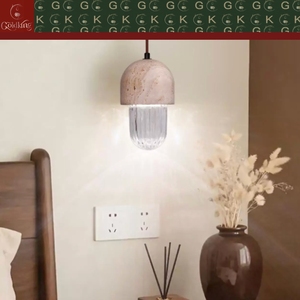 GOLDKING Plafonnier d'angle <span class=keywords><strong>beige</strong></span> en <span class=keywords><strong>travertin</strong></span> pour chambre et salon, avec verre côtelé transparent et cordon marron <span class=keywords><strong>clair</strong></span>, OEM ODM, directement de l'usine - Product Image 3
