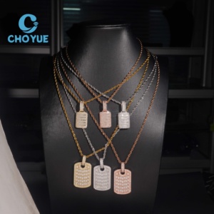 Colgante de Plata 925 con Moissanita Estilo Hip Hop, Placa de Identificación Unisex, Colgante de Moissanita Iced Out, Pasa el Test de Diamante - Product Image 5