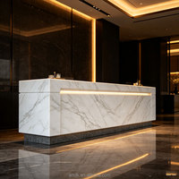 B164 Bureau d'accueil de luxe en marbre avec bande LED encastrée, façade en pierre naturelle polie, écologique pour hôpitaux et supermarchés