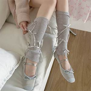 Ballet Style Women's Breathable Thin Knitted Solid Color <strong>Ankle</strong> Socks Daily Bowknot Strap Mid-Calf Stockings Leg <strong>Warmers</strong> Spring - Product Image 1