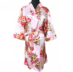 Vestaglia <span class=keywords><strong>da</strong></span> donna di lusso in raso di poliestere con fiori stampati Kimono in raso Kimono manica 3/4 accappatoio - Product Image 2