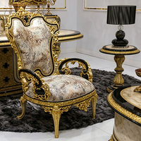 Sofá Clásico de Lujo Dorado, Estilo Barroco Turco, Tapizado en Tela, con Estructura de Madera Tallada, para Muebles de Palacio