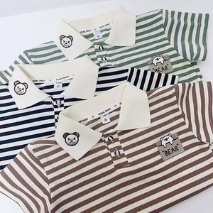 Camiseta Polo de Manga Corta para Niños, Verano, Linda Camiseta con Cuello, Informal, Tejida, con Rayas Bordadas - Product Image 1