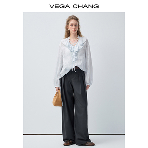 VEGA CHANG <span class=keywords><strong>กางเกง</strong></span>ทรงหลวมสีเทาเข้ม <span class=keywords><strong>ผ้า</strong></span>เนื้อนุ่ม ทรงหลวม เอวสูง จับจีบสองชั้น <span class=keywords><strong>กางเกง</strong></span>สไตล์เรโทร - Product Image 2