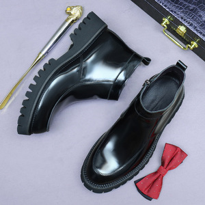 Botas Chelsea para hombre - Botas Martin de cuero genuino de alta gama, estilo británico, casuales de negocios, con suela gruesa y cuero brillante. - Product Image 6