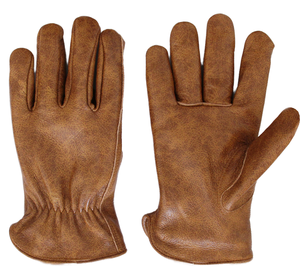 Brown Cowhide Leather Anti-Slip Powder-Free Elastic <b>Wristlet</b> Heavy Duty Work Gloves for Motorcycle Gardening & Yard Work - Product Image 1