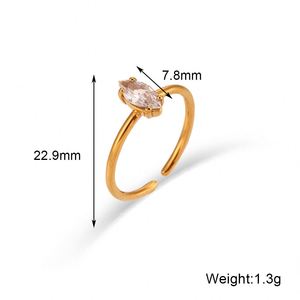 Anillo de Moda Simple y Ligero de Lujo, Accesorios para las Manos, Acero Inoxidable, Anillo Abierto con Zirconia Ojo de Caballo - Product Image 6