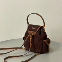 Tas Ransel Kanvas Retro untuk Wanita, Tas Selempang Cokelat dengan Tali Serut, Pegangan Atas, Kantong Samping, dan Tali Panjang yang Dapat Disesuaikan