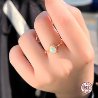 Bagues vintage en argent sterling 925 plaqué or avec opale synthétique de forme ovale pour femmes, pour anniversaires, mariages, soirées