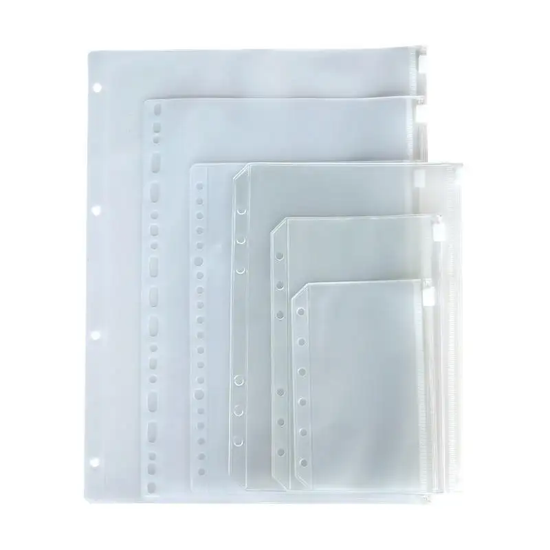 Hot Sale A4 A5 A6 A7 File Budget Binder Cash Pouch Clear Pocket 6 Ringen Rits Pvc Plastic Vulling Pocket Mappen