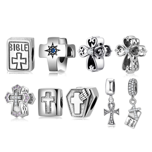 Véritables breloques en argent sterling 925, motif de livre de la Bible et de croix, pour bracelets, adaptées à la fabrication de bijoux, livraison directe à la mode - Product Image 1