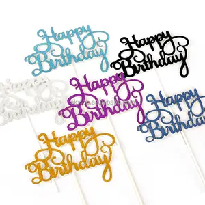 10pcs/pack Cupcake Toppers Glitter paper Happy Birthday Cake Topper Birthday Party Cake Accessories
