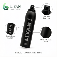 Flacon vide pour spray fixateur LIYAN LYH010 65ml 100ml 150ml 200ml, pompe à brume fine, noir mat, forme cylindrique, plastique PET, cosmétique