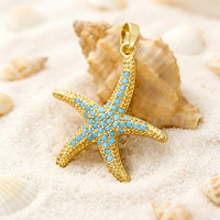 Breloques HD554 Thème Vie Marine Estivale Plage Océan en Laiton Plaqué Or 18K, Coquillages, Conques, Turquoise, Étoiles de Mer, Dauphins pour la Fabrication de Bijoux