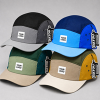 Casquette de baseball unisexe légère en nylon à 5 panneaux, avec blocs de couleur contrastants, étiquette tissée personnalisée, style streetwear, réglable, type camper