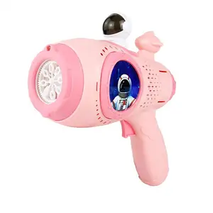 Pistola de burbujas espacial eléctrica, juguete para niños con pistola Gatling, máquina de burbujas automática musical de iluminación para niños, juguetes al aire libre
